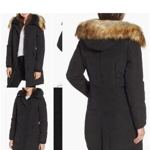 Sam Edelman Black Puffer Coat with Faux Fur Hood